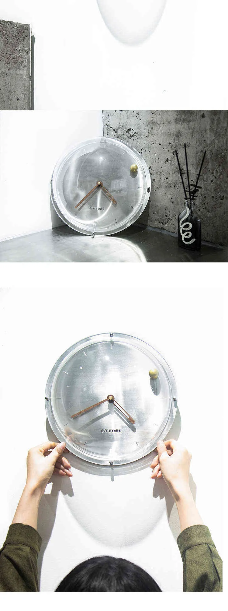 Espace horloge murale créative rétro moderne minimaliste nordique mode Ins muet salon horloge ronde réveil H1230