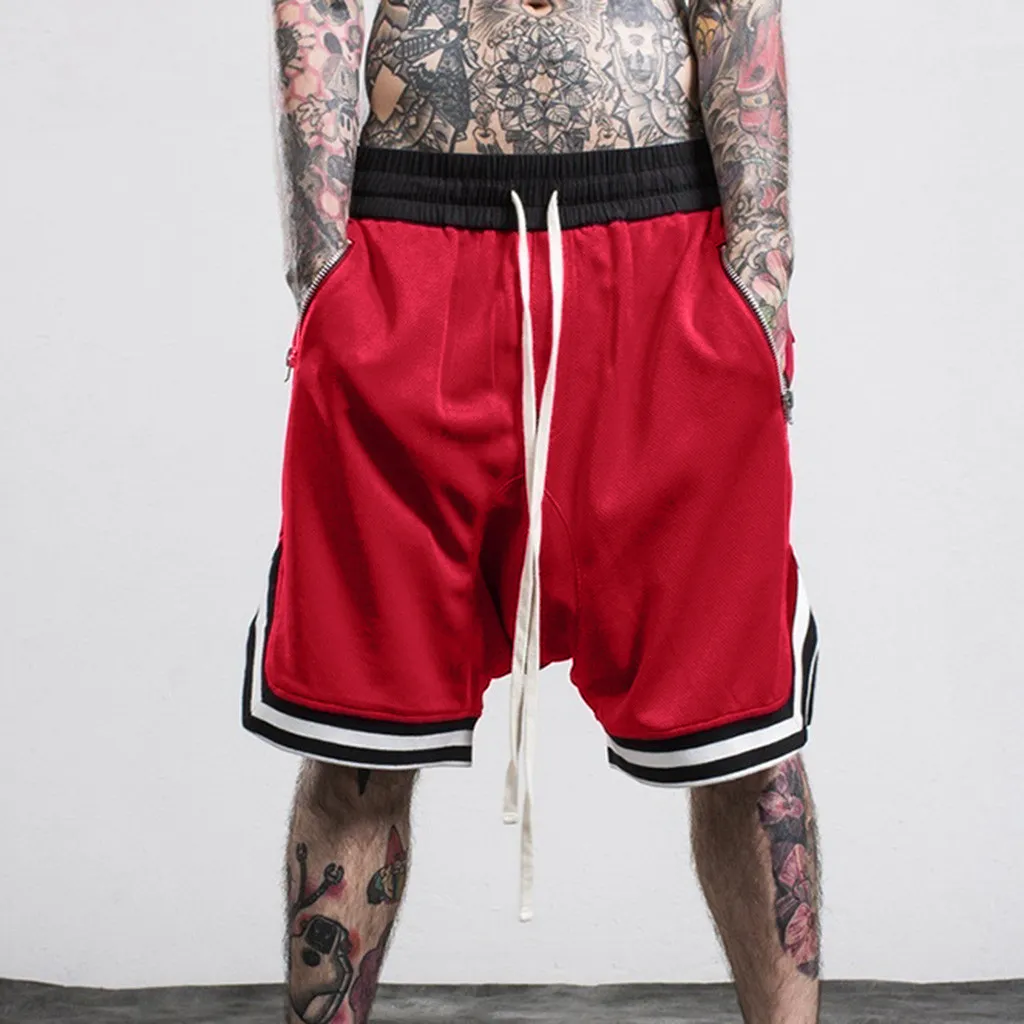 Modieuze heren basketbal shorts elastische touw stretch mesh pocket casual duidelijke sport solide kleur joggingbroek