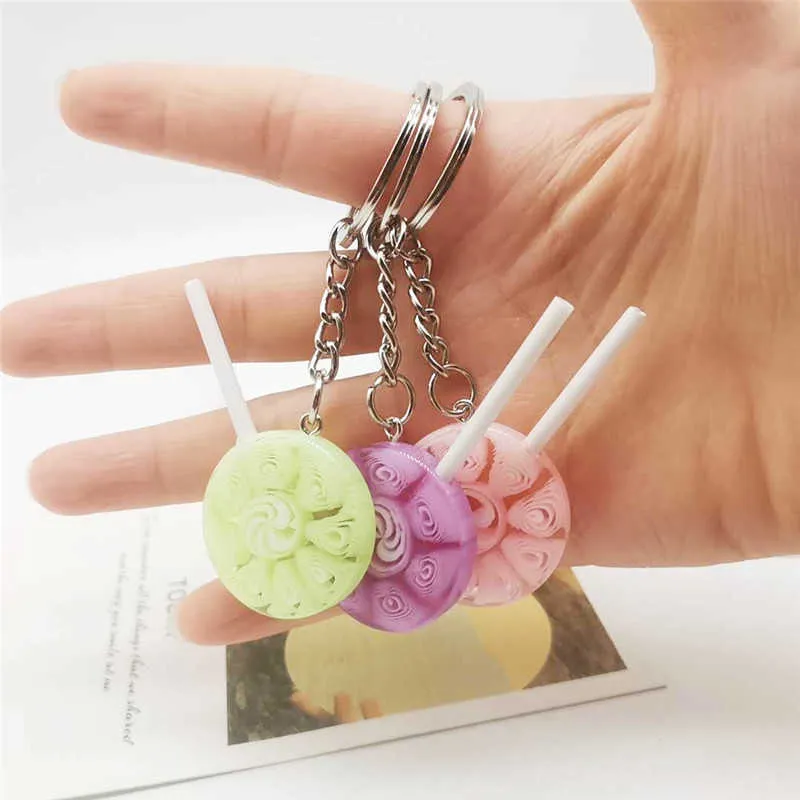 Simulation Coloré Sucette Porte-clés Fille Mignon Bonbons Couleur Rond De Voiture Porte-clés Porte-clés Résine Porte-clés Cadeau llaveros G1019