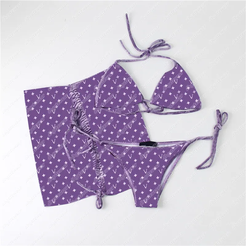 Süper Yumuşak Touch Velvet Bikini Set Mayo Tekstil Mektubu Ayçiçeği Jacquard Beach Giyim Kadınları Yaz Plaj Mayo Takım 3 Parça Su317Q
