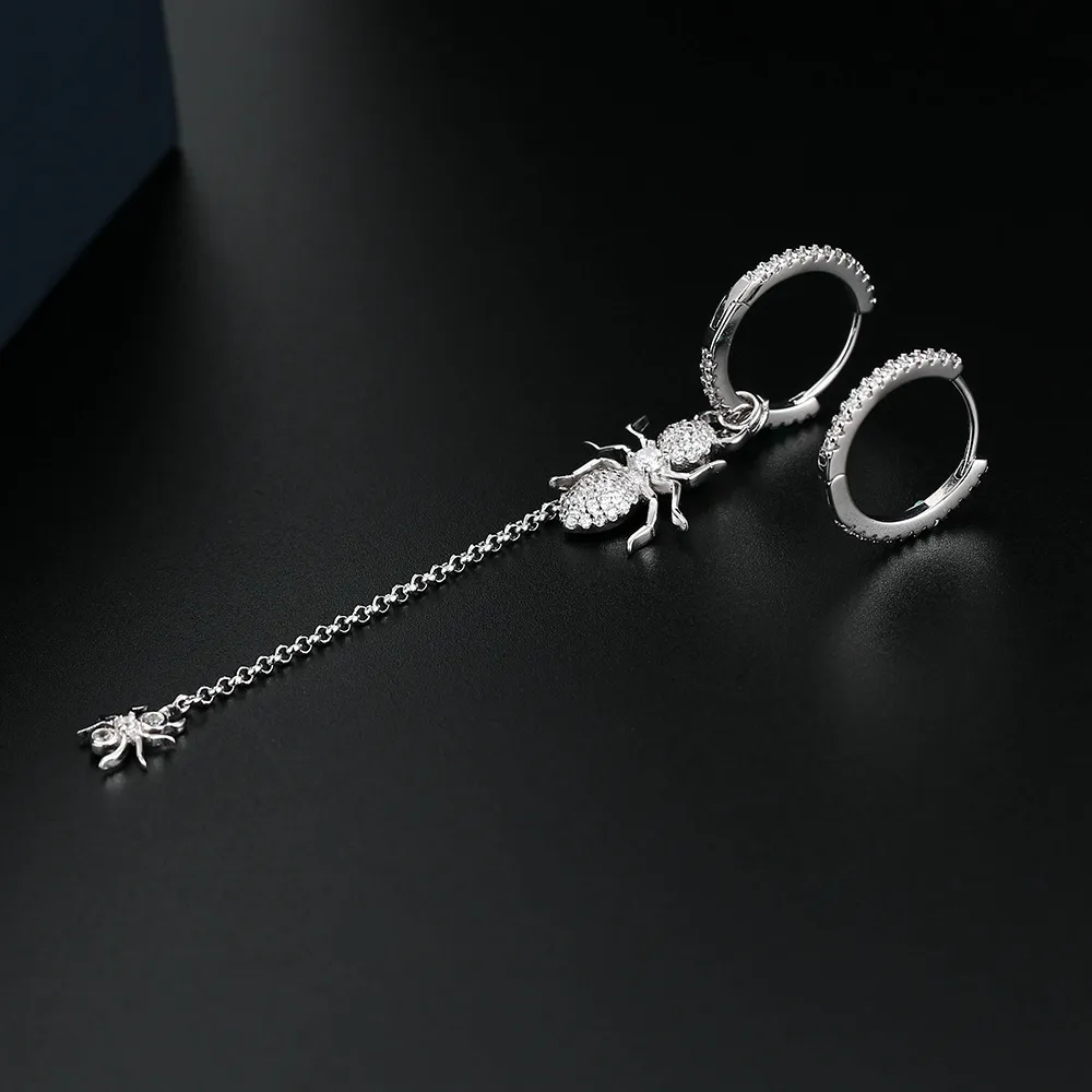 UMGODLY marque de luxe asymétrique fourmi cubique zircone couleur argent longue boucles d'oreilles femmes fête amoureux bijoux