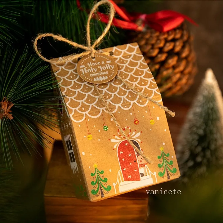 Party Favour House Grafik Weihnachts-Süßigkeitsschachtel Kraftpapier-Verpackungsschachtel Weihnachtsgeschenk 24er-Set T2I52688