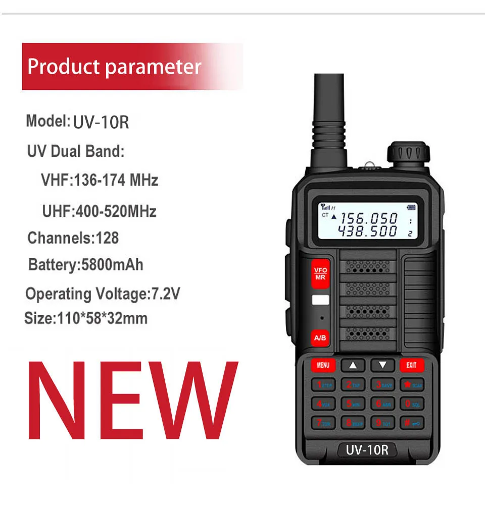 Baofeng Professional Walkie Talkie UV10R 128 Channels VHF UHF Dual Band Two Way CB Ham Radio Baofeng UV5R Enhanced UV 10R