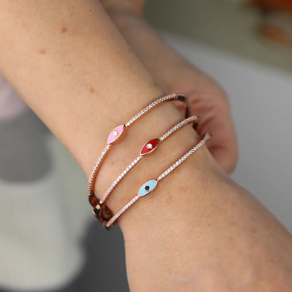 Rose Gold Bangle Armband för kvinnor Böhmen Boho Lucky Turkiska Evil Eley Classic Wristlet Smycken