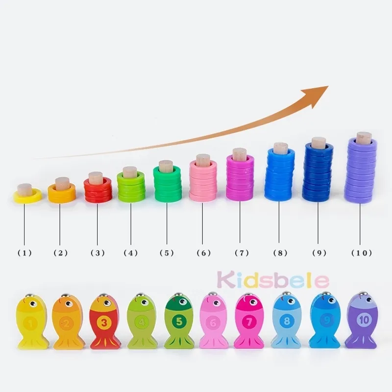 Barn matte leksaker för småbarn trä pussel fiske leksaker nummer form matchande spel styrelse leksak z220302