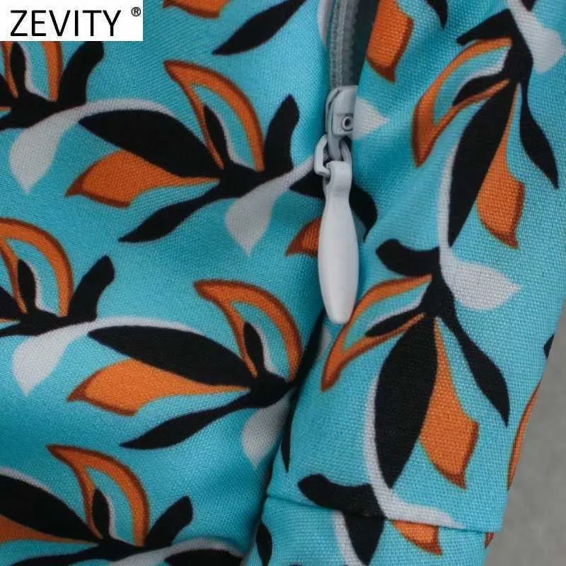 Zevity Frauen Vintage Umlegekragen Blätter Drucken Eingewickelt Kimono Minikleid Büro Dame Langarm Chic Schärpen Vestido DS4761 210603