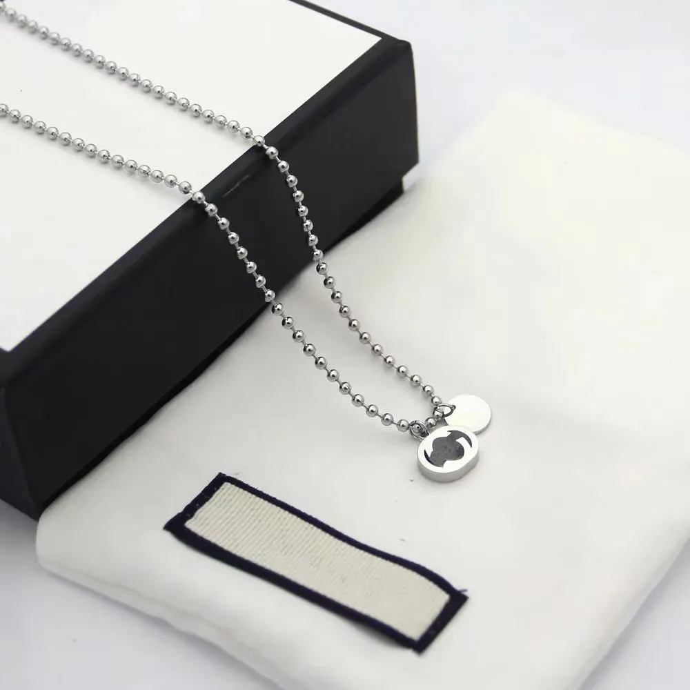 Top quality Necklac Pendants Titanium steel 18K Gold Round Beads Chain Necklaces With Hollow Out Engrave G Letter Double Pendant2294