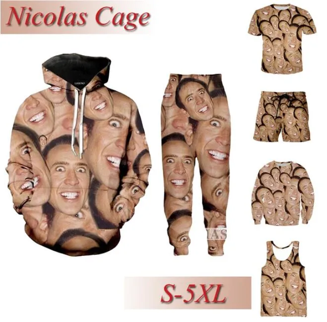 2022 Nouvelle mode Cabiny Acteur Nicolas Cage Sweat Sweat-shirt 3D Imprimer Unisexe Espace drôle Stare à la manches longues Tops de dessus T-shirt T-shirt Short