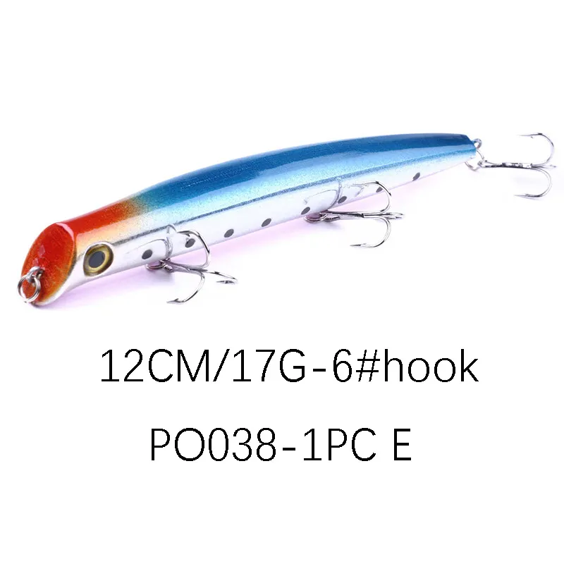 Matita popper occhi 3D Esca da pesca 120mm 17g Plastica ABS colorata Esca dura galleggiante con 3 ganci2624