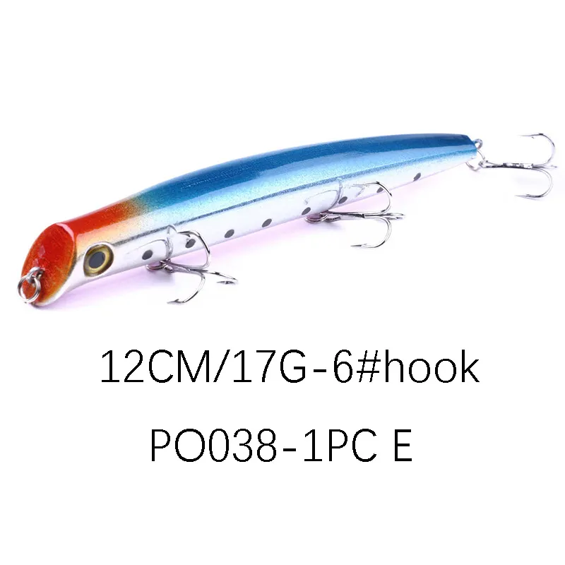 Señuelo para pesca con lápiz Popper de ojos 3D, 120mm, 17g, cebo duro flotante de plástico ABS colorido con 3 ganchos 300P