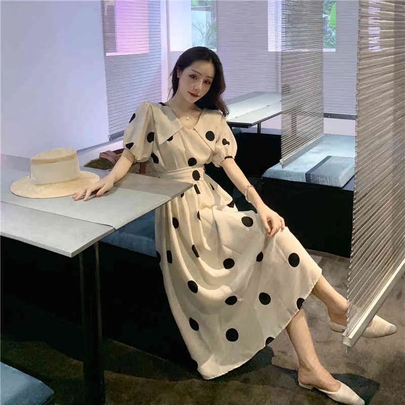 Letnia Damska Dot Dot Beach Sukienka Sundresses Koreański Odzież White Midi Femme Robe 210514