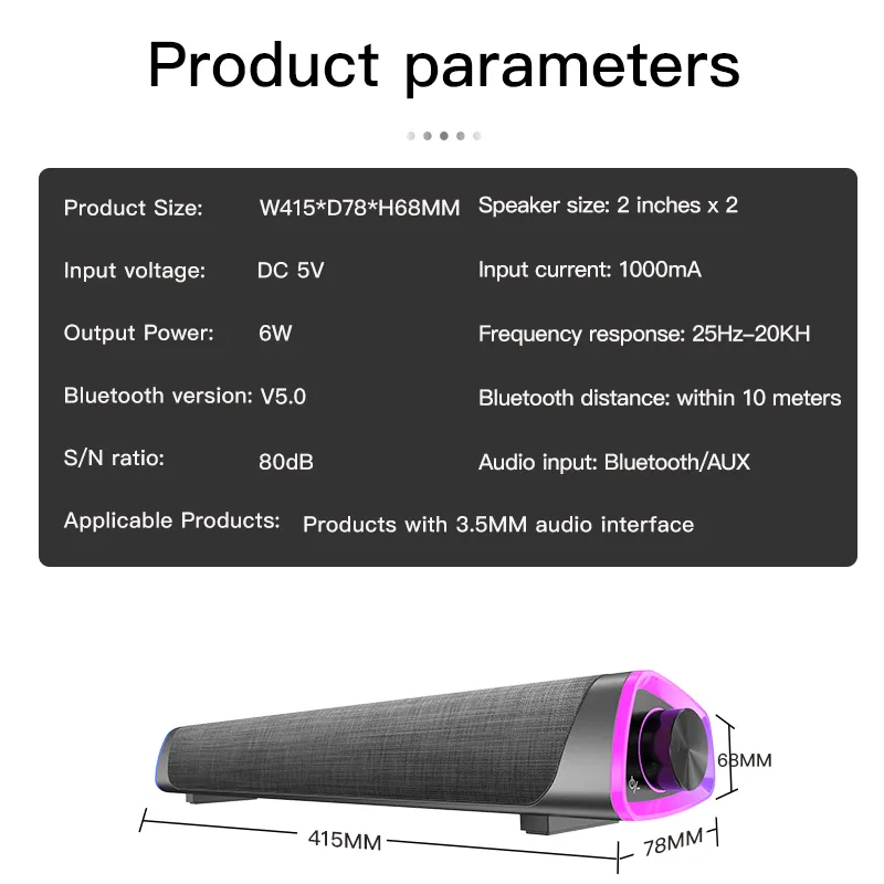 3D surround soundbar Bluetooth 5.0 Högtalare Wired Computer Högtalare Stereo Subwoofer Sound Bar Laptop PC Theatre TV AUX 3.5mm