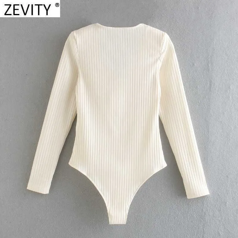 Zevity, monos ajustados con cuello en V y hombros descubiertos a la moda para mujer, monos elegantes de manga larga para mujer, mono Sexy Siamés LS7347 210603