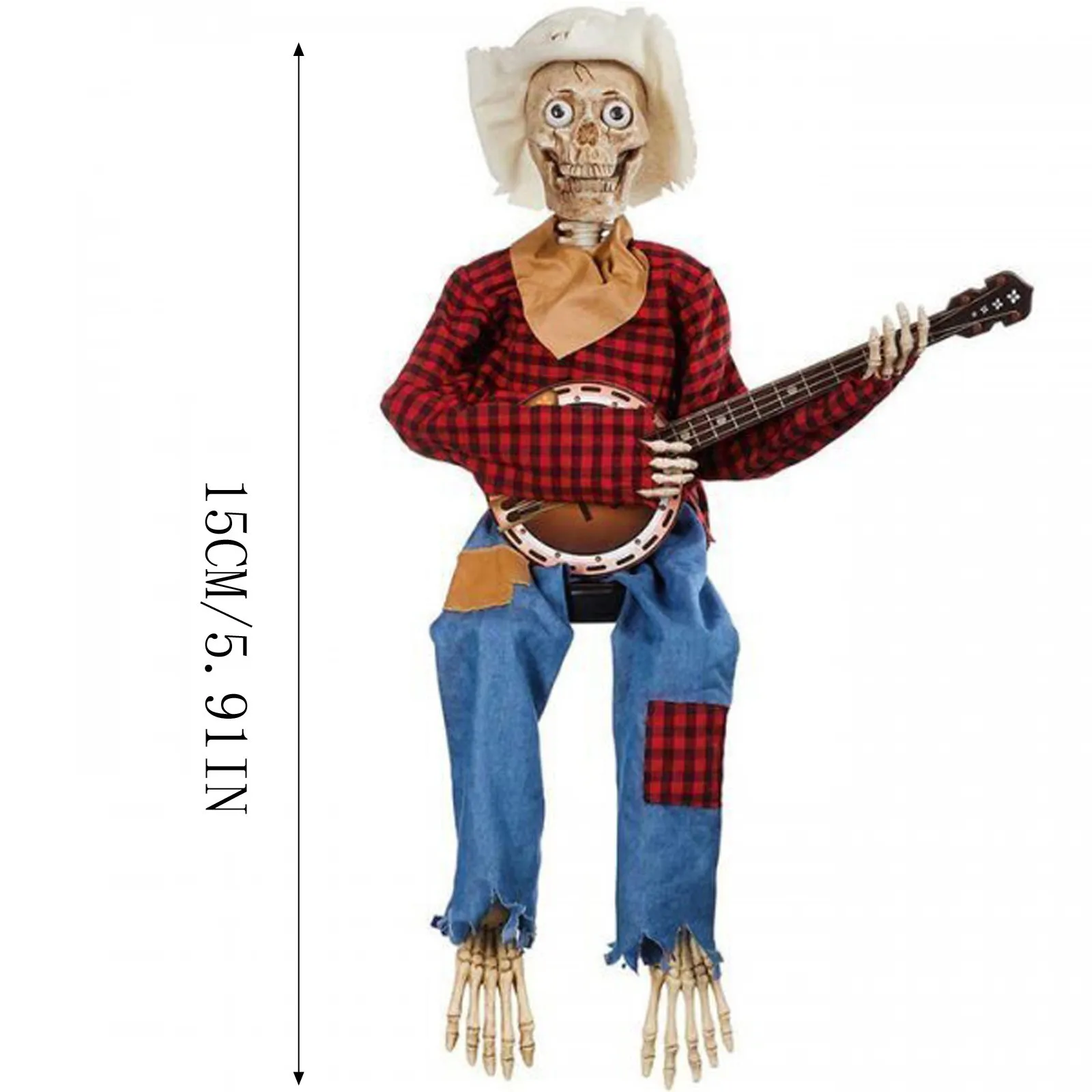 Рождественское украшение на хэллоуин анимационная банджо -скелетная группа Hars Ornament Lighted Skull Guitar Dueling Houndecoration Accessories 8813605