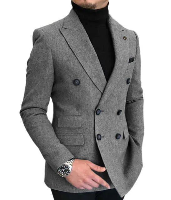 Costume pour hommes une pièce revers double boutonnage laine formelle veste d'affaires bal smokings à motifs blazer pour les garçons d'honneur de mariage x0909