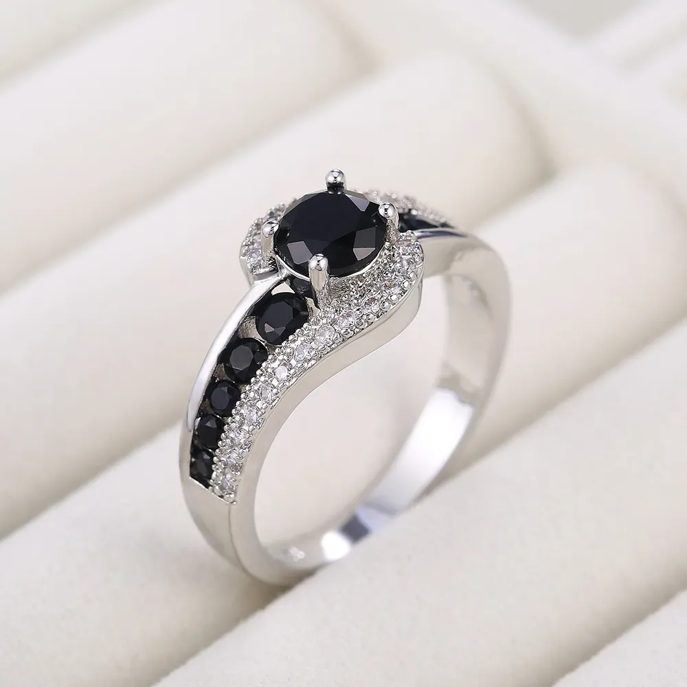 Specialinterest Black Stone Women Wedding Ring Dazzling Crystal Zircon Delicate Gift Top Quality Female SMYELDY7763740