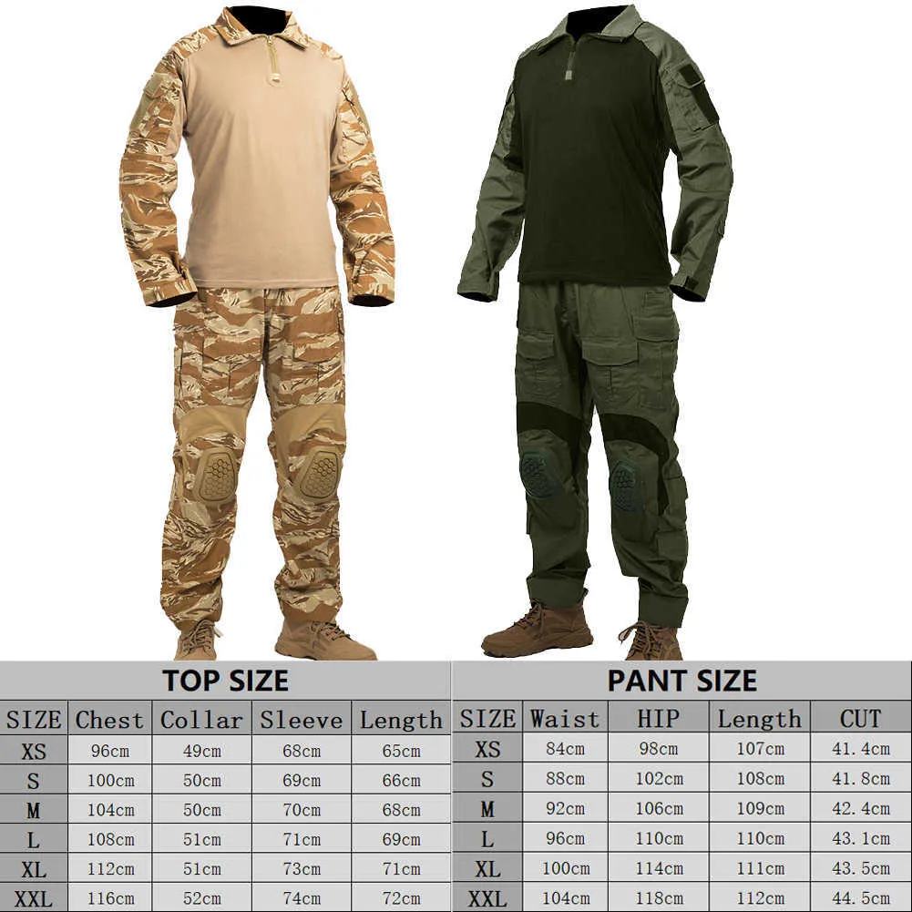 ムジュの戦術的な迷彩の軍事戦闘機のセットシャツパッドG3屋外の兵士のエアソフトペイントボールの服x0909