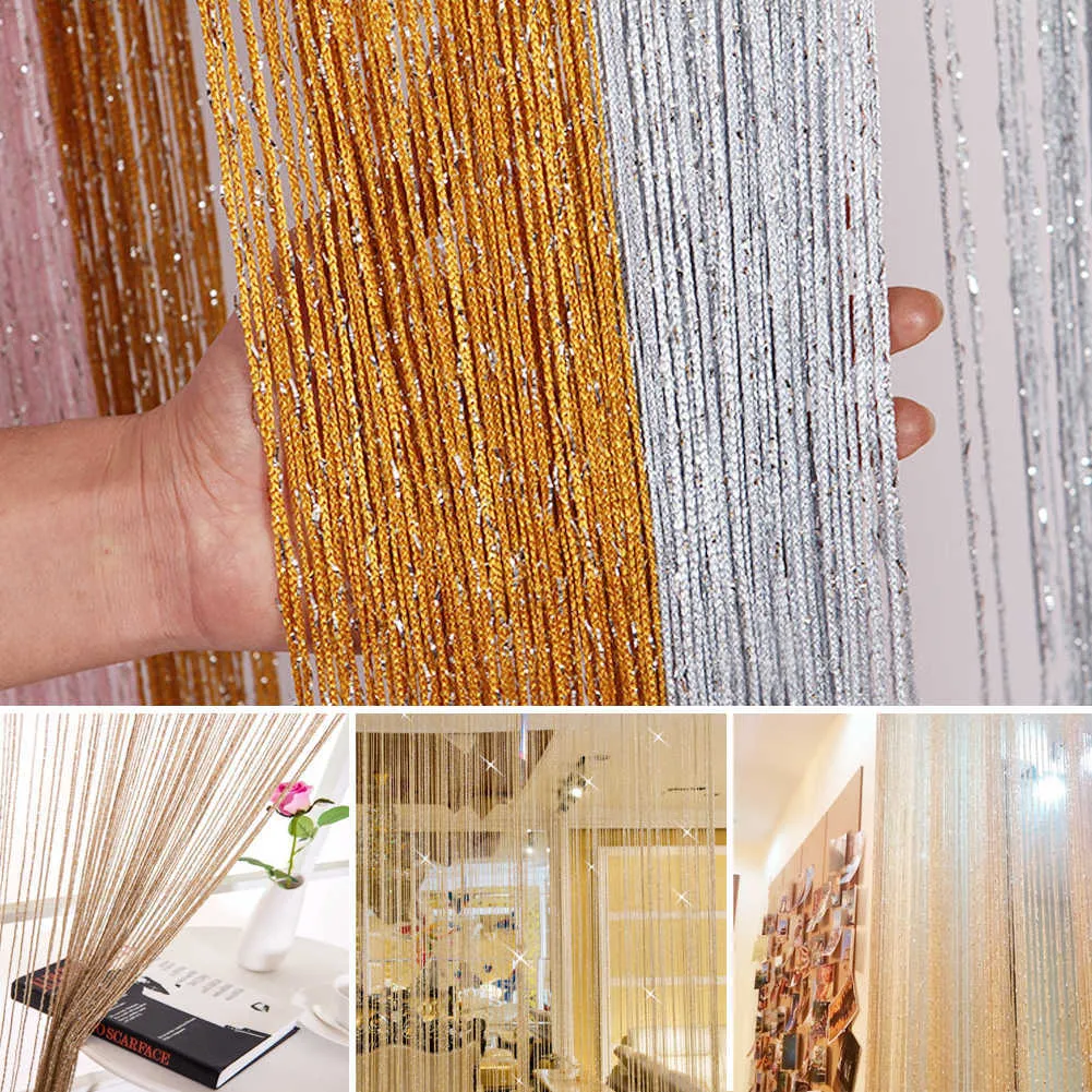 1 * 2 M Glitter String Tenda porta Perline Divisori Perline Frangia Finestra Pannello Divisore Home Decor Creativo Drape Room Decor 210913