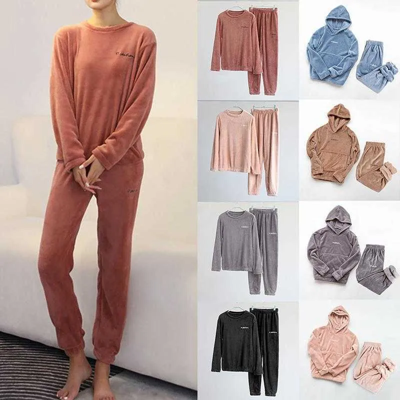 Winter Flannel Pajama Set Womens Fleece S Sleepwear Hem Kläder Tjock Varm Korall Velvet Kvinna Nattgown Suit 210809
