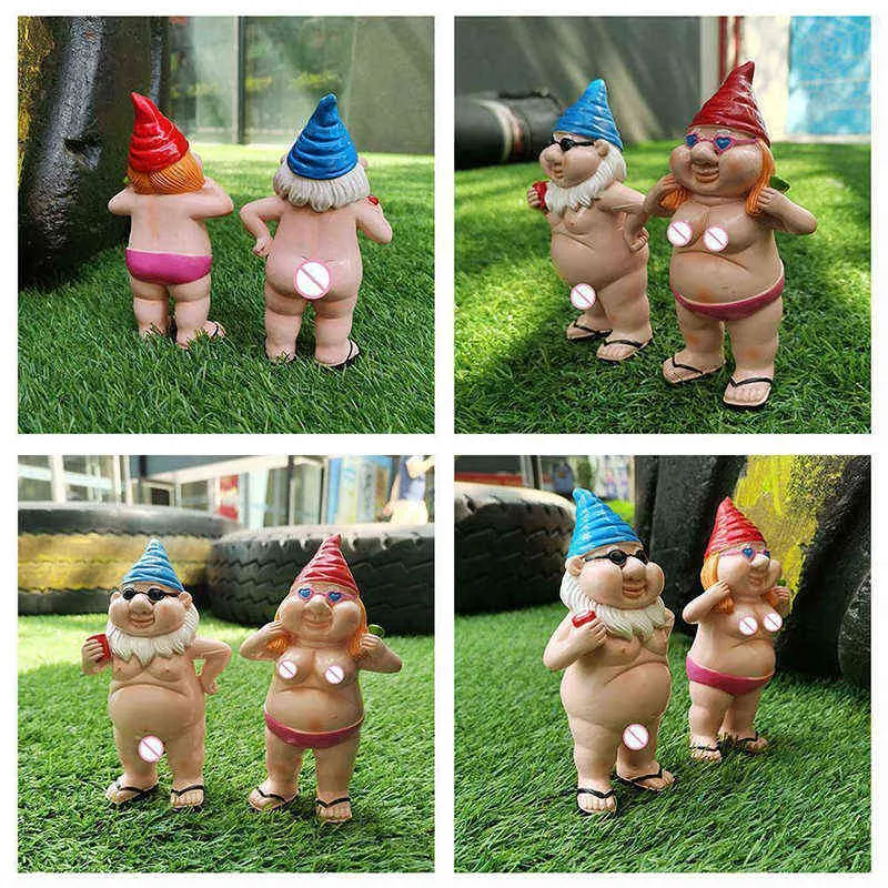 Garden Goblin-Art Decoration Naked Man Women Gnomes for Yard Outdoor Resin Ornaments Home Indoor Statue Crafts Decor 211108