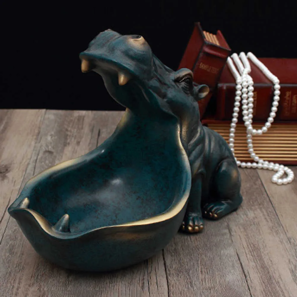 Statue 3D potamus Figurine grande bouche hippopotame boîte de rangement décoration de bureau résine Art Sculpture décor à la maison