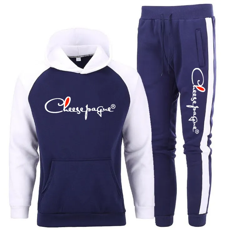 Ensembles de Football pour hommes sweat à capuche en coton + pantalon deux pièces survêtement décontracté vêtements de sport pour hommes Gym marque vêtements survêtement grande taille S-3XL