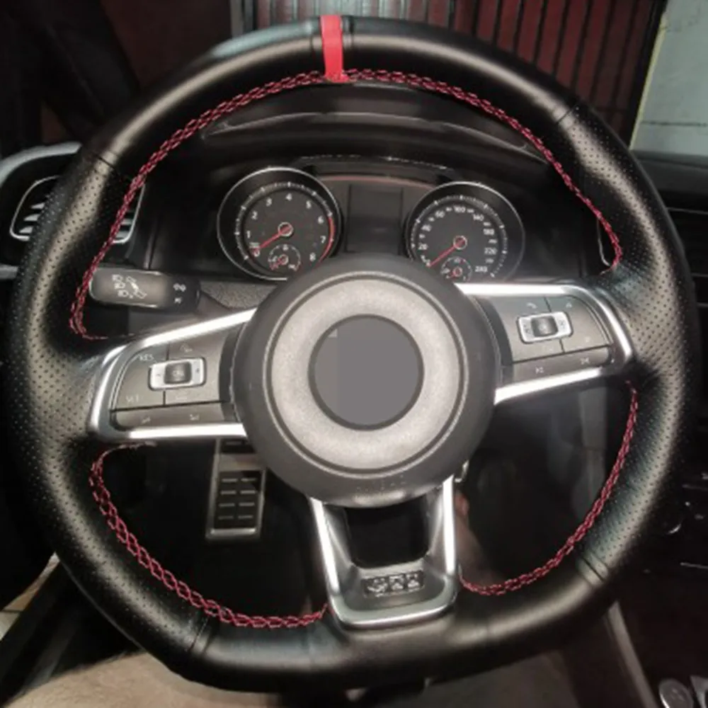 Крышка рулевого колеса автомобиля, сшитая ручной сшитой искусственной кожей для Volkswagen Golf 7 GTI Golf R MK7 VW Polo GTI SCIROCCO 2015 2016