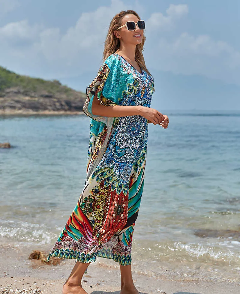 Plus Size Plaża Cover Up Robe Plage Sarong Swimsuit Cover Pareos de Playa Mujer Beachwear Kostium kąpielowy Kobiety Maxi Dress 210722
