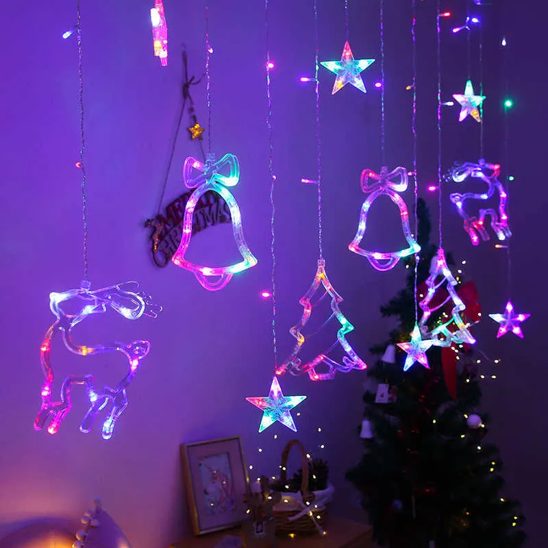 110V 220 V Plug 3.5m LED Moon Star Lamp Fairy Gordijn Licht Kerstmis Garland String Lights voor Home Jaar Bruiloft Decoratie 211015