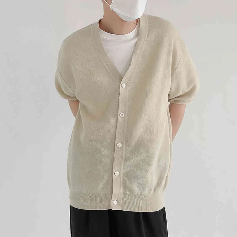 IEFB Short Sleeve Cardigan Coat Men's Summer Thin Sweater Slim Simple V-neck Solid Color Trend Korean Male Clothign 9Y7584 210524