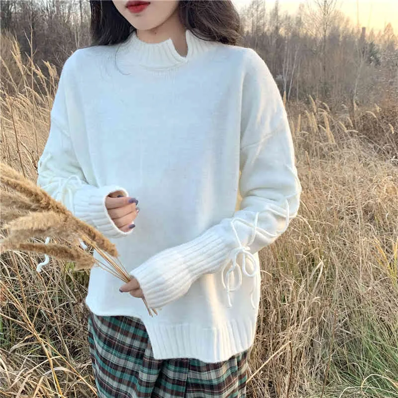 Herbst und Winter gestrickte Pullover Damen koreanischen Stil schnüren warme Pullover Pullover C8181 210508