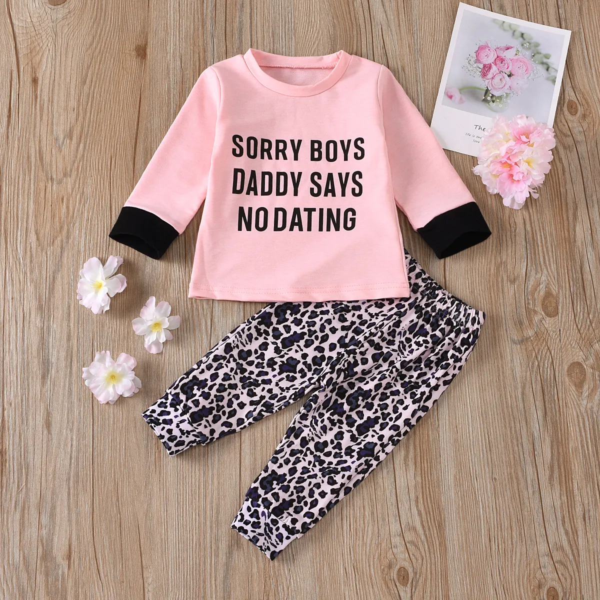 1-4y höstfödd spädbarn baby flicka leopard kläder set outfits brev långärmad t-shirt pants kostymer 210515