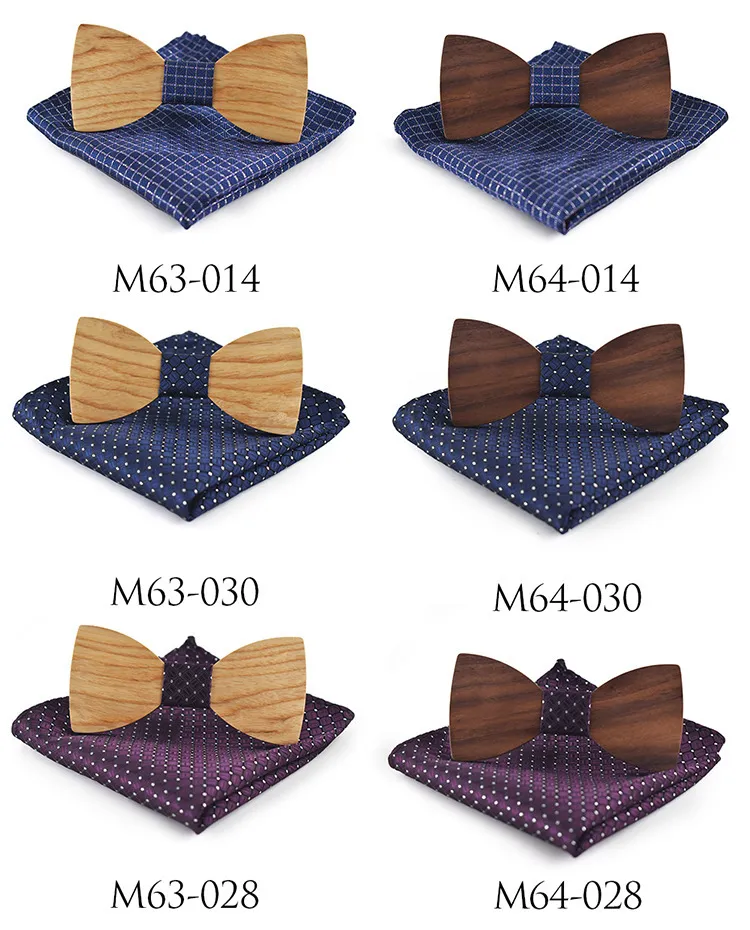 Män Bröllop Business Party Suit Trä Bowtie Cravat Novelty Chic Wood Bow Tie Paisley Pocket Square Handkerchief Slipset Set