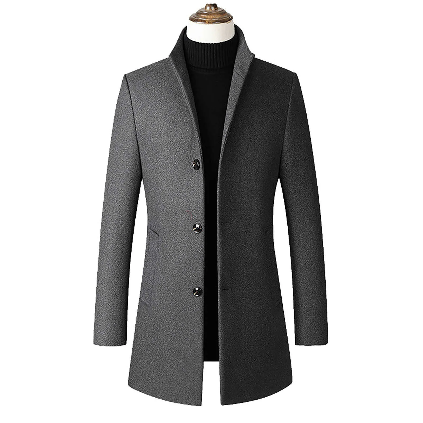Homens Meio-comprimento Slim-Fit Casaco de lã com cor de coleira de gola de lã de lã casual casaco de casaco para homens estilo x0621
