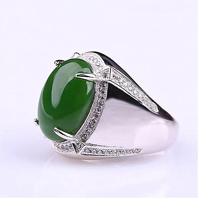 Fashion Green Jade Emerald Gemstones Diamonds Rings for Men White Gold Silver Color Bague Jewelry Bijoux Party Accessory Gifts7204916