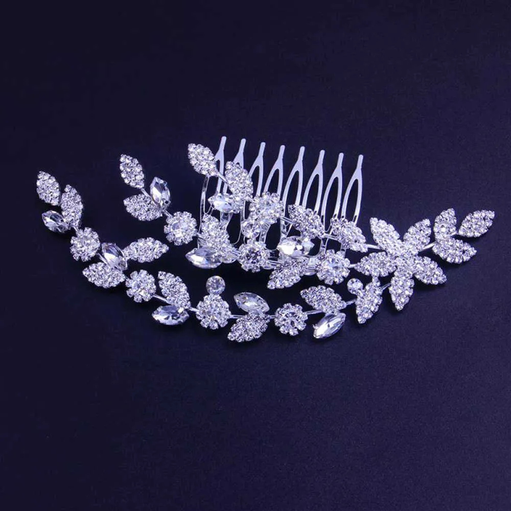 Stonefans Lüks Yaprak Rhinestone Saç Tarak Saç Aksesuarları Kadınlar Için Moda Çiçek Gelin Saç Parça Düğün Başlığı Tiara X0625