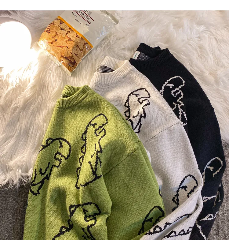 ZAZOMDE Harajuku Fashion Knitted Women Man Sweater Cute Cartoon Dinosaur Pullover Sweaters 2021 Fashion Streetwear Jumper Pull