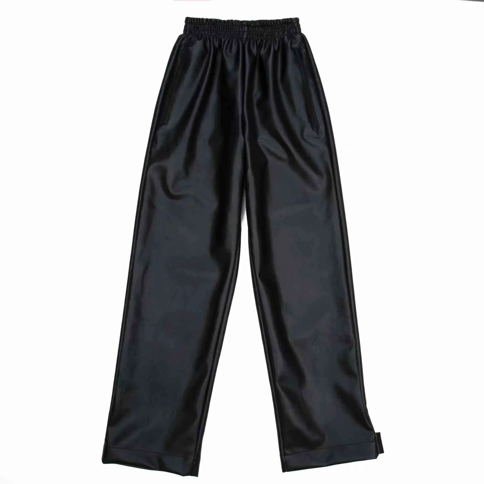 Mode fermeture éclair noir PU pantalon femmes taille haute Streetwear cuir pantalon droit décontracté dame crayon 210521