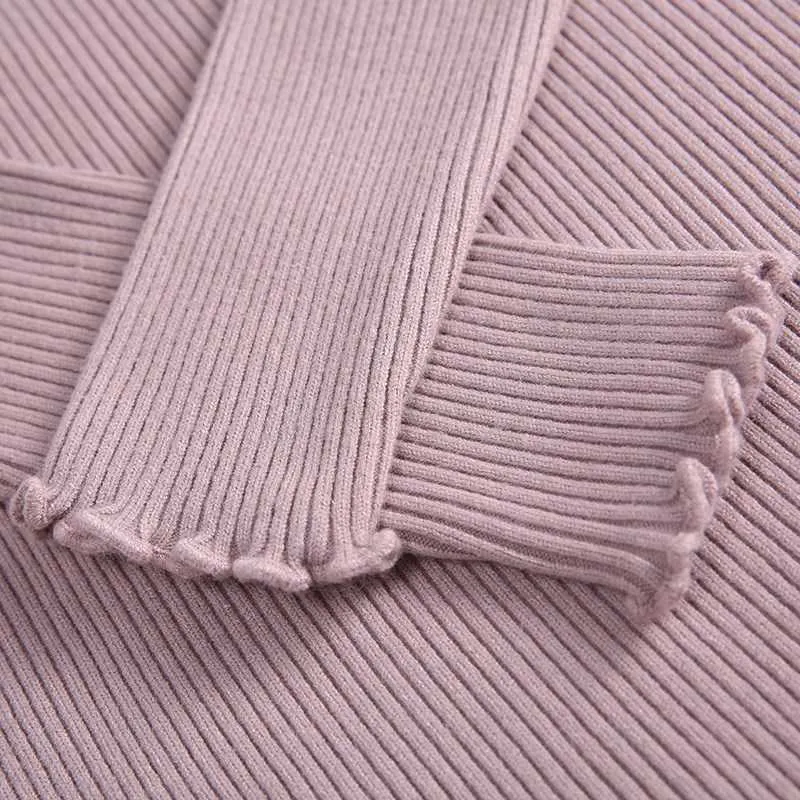Dolcevita increspato maglione da donna alto elastico solido autunno inverno moda slim pullover lavorati a maglia sexy rosa bianco 210922