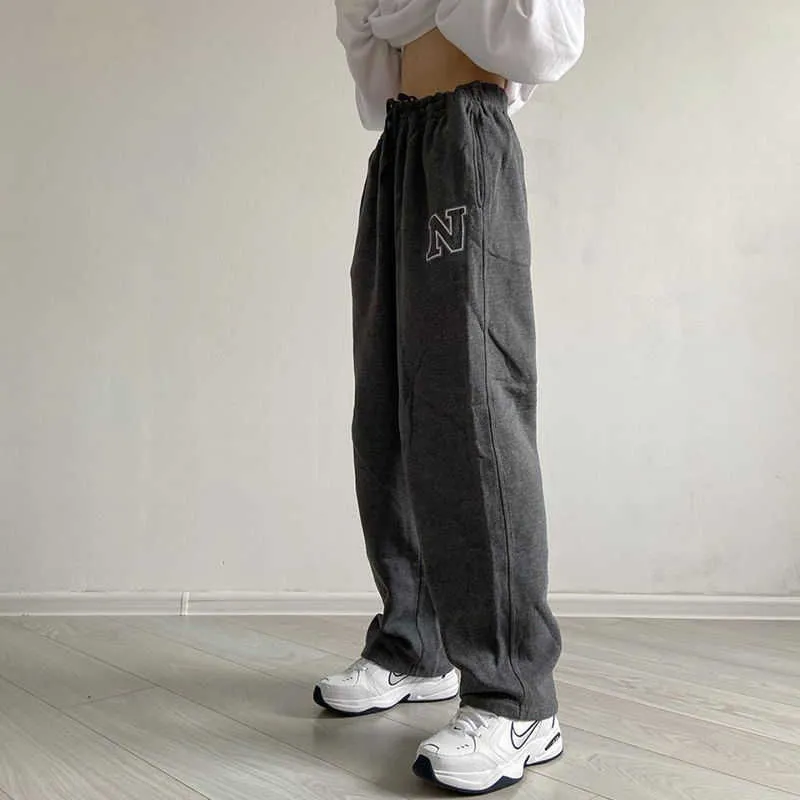 Biggorange Grey Jogging Sweatpants Frauen Koreanische Übergröße Vintage Jogger Sport Hosen Baggy Hose Buchstaben Harajuku Hosen 210925