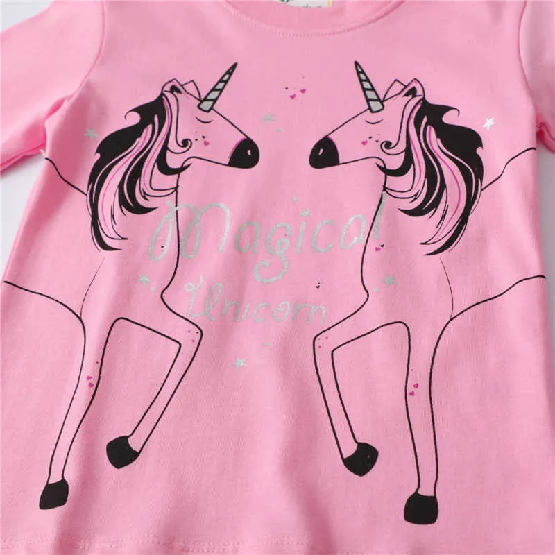Прыжки метров с длинным рукавом футболка Unicorn детская хлопчатобумажная одежда для осенних весенних детских топов блузка девушки 210529