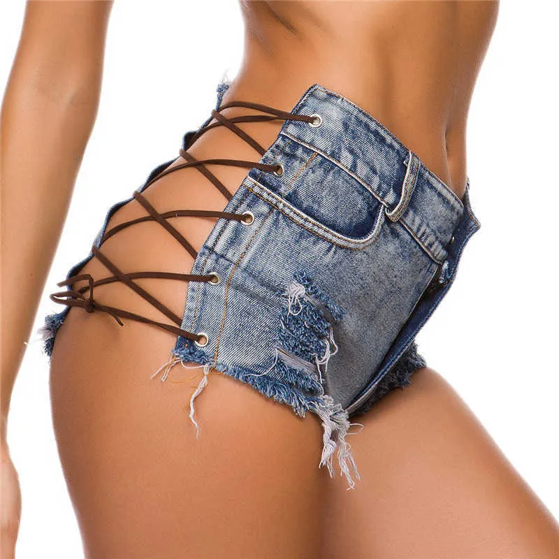 Yaz Kadın Seksi Yüksek Bel Denim Şort Mini Kulübü Gece Kulübü Dans Kısa Delik Kot Pantolon Feminino 210719