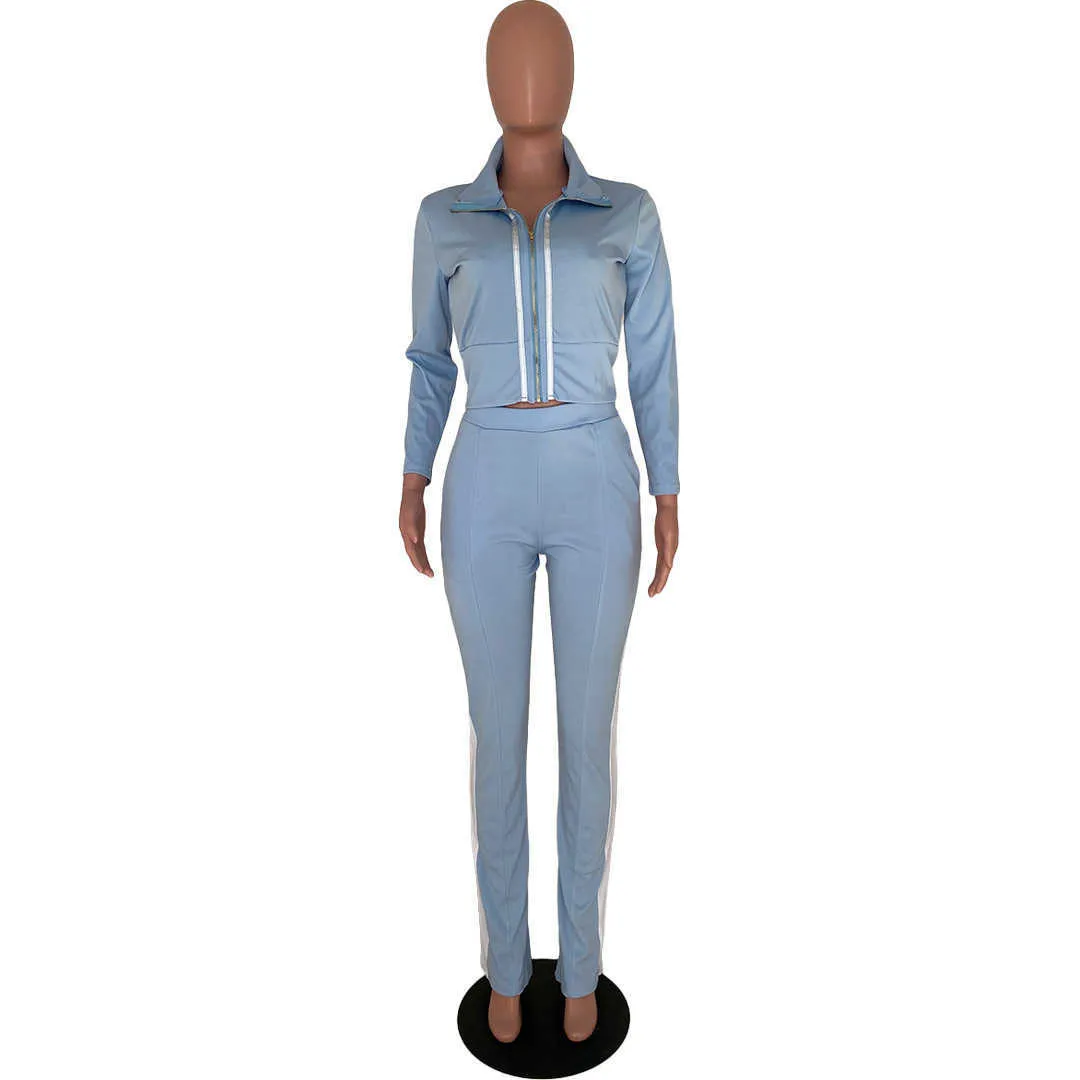 Womens Two Piece Set Designer Tracksuit Strip Zipper Jacket Long Sleeve Pants Sets Outfits Bodycon Sports Outfits 877-2