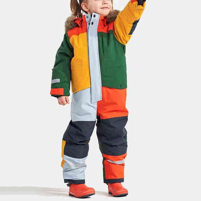 Children Ski Coat ing Jumpsuit Boys Girls Winter Outdoor Warm Windproof Waterproof Snowboard Suit Kids Jacket+Pants Set 211203