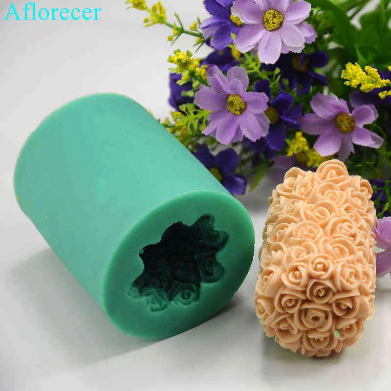 3D Rose Flower Candle Silicone Mold DIY Gypsum Plaster Mould Cylinder Shape Silicone Soap Candle Molds H1222289T