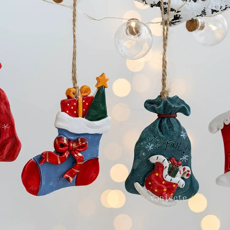 Party Favor Noël pendentif chaussettes cadeau sac maison bonhomme de neige pendentif décorations de Noël T2I52554