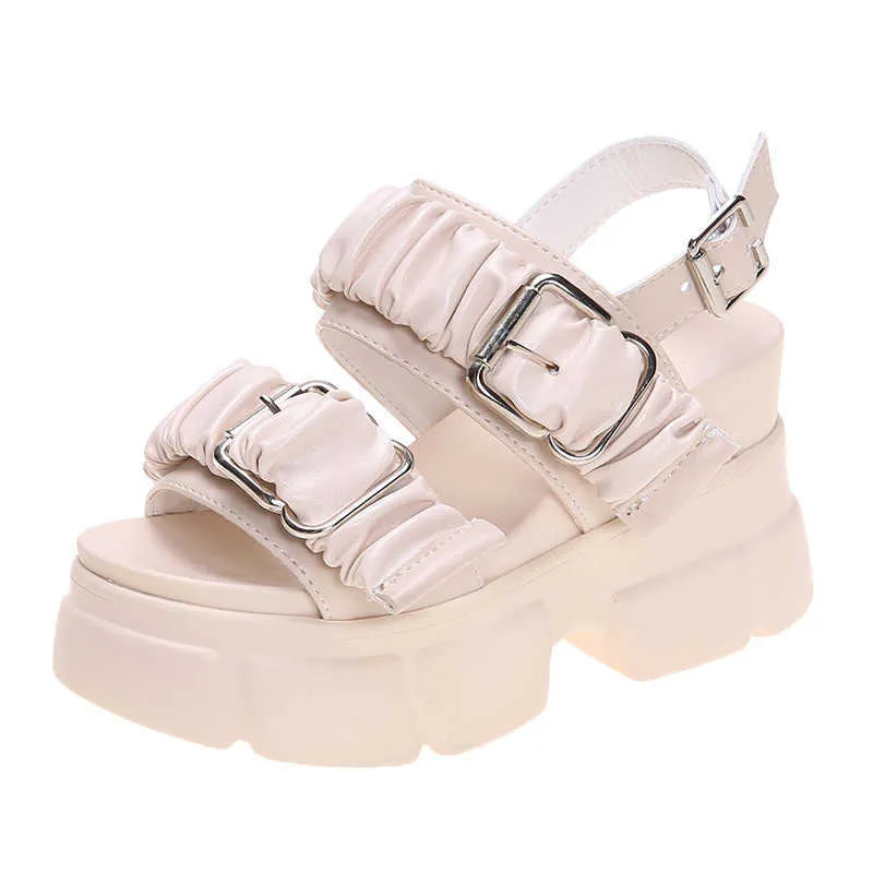 Sandalias de plataforma gruesa para mujer, zapatos de tacón alto con cuña y hebilla informales de verano para mujer, sandalias de gladiador con suela gruesa 2021 para mujer Y0721