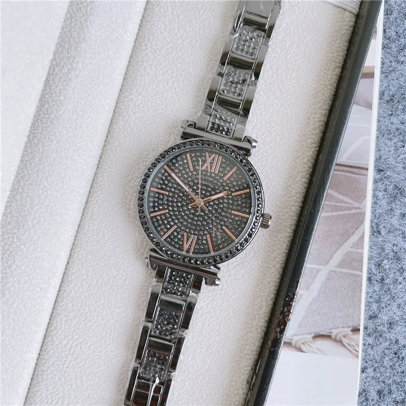 Marke Uhren Schöne Frauen Mädchen Kristall Stil Zifferblatt Stahl Metall Band Quarz Armbanduhr Uhr M123