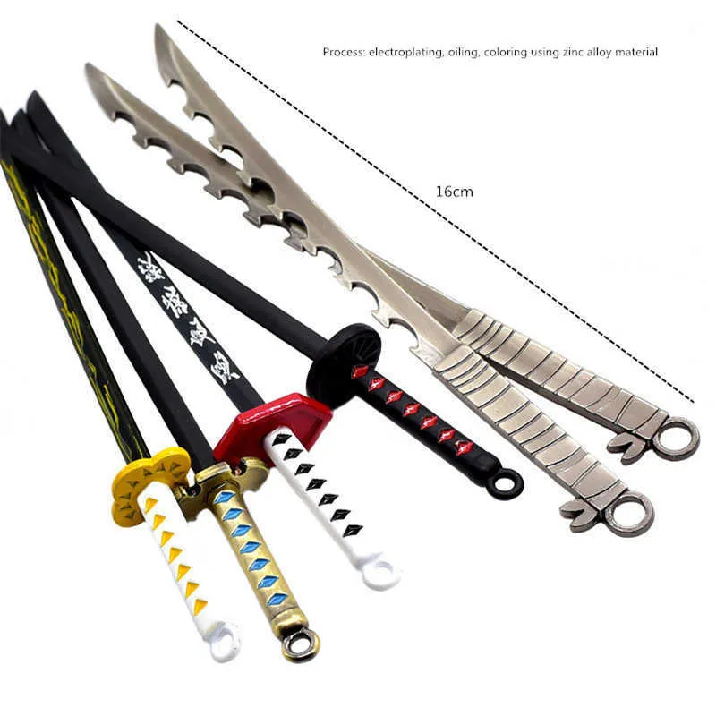 Demon Slayer Sword Keychain Anime Katana Ghost Blade 17cm Metal Pendant Keyring Kamado Tanjirou Weapons Men Chaveiro Prop H0915