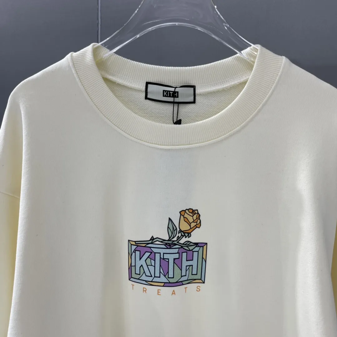 KITH ROSE Lettre Impression Hoodies T-shirt Femme Ronde Col Rond Pull Sweater pour hommes et femmes